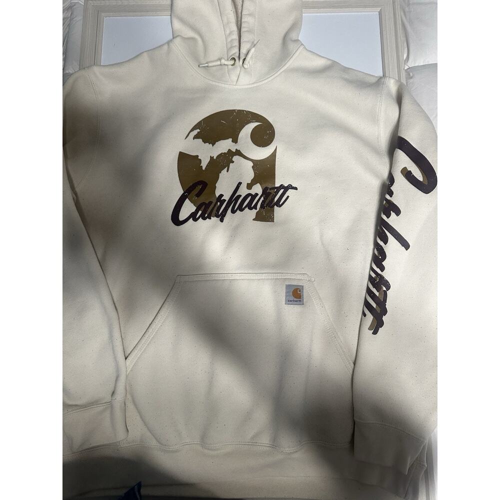 Carhartt Loose Fit Sherpa‑Lined Hoodie XL Beige Mens 105562‑W03 Vintage Pullover